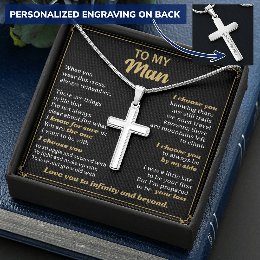 For Your Man - I Want To Be With You - Cross Customize Engraved Cross Necklace