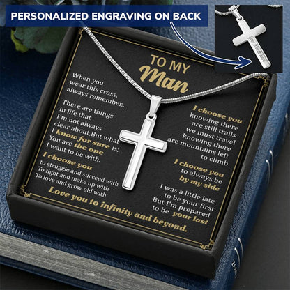 For Your Man - I Want To Be With You - Cross Customize Engraved Cross Necklace