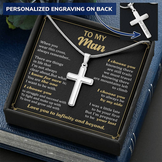 For Your Man - I Want To Be With You - Cross Customize Engraved Cross Necklace