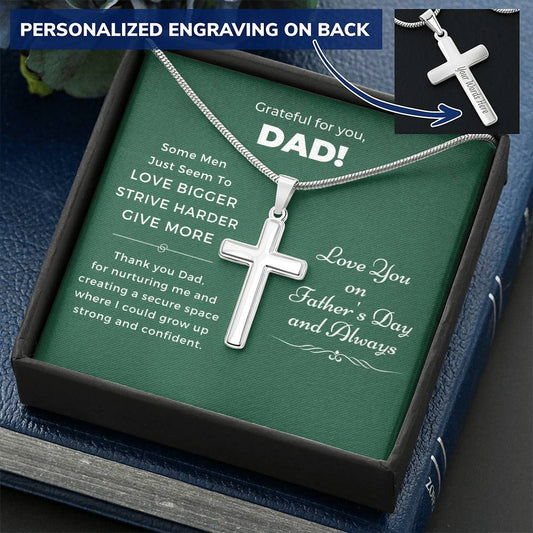 Cross Necklace Gift - Thank You Dad Customize Engraved Cross Necklace