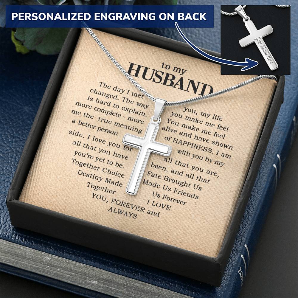 For Husband - The Day I Met You - Cross Customize Engraved Cross Necklace
