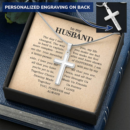 For Husband - The Day I Met You - Cross Customize Engraved Cross Necklace