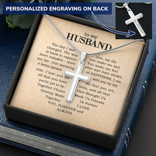 For Husband - The Day I Met You - Cross Customize Engraved Cross Necklace