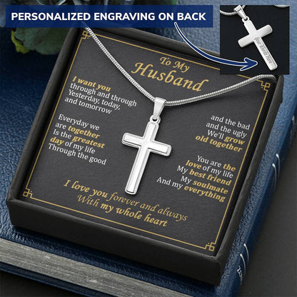 For Husband - I Want You - Cross Customize Engraved Cross Necklace