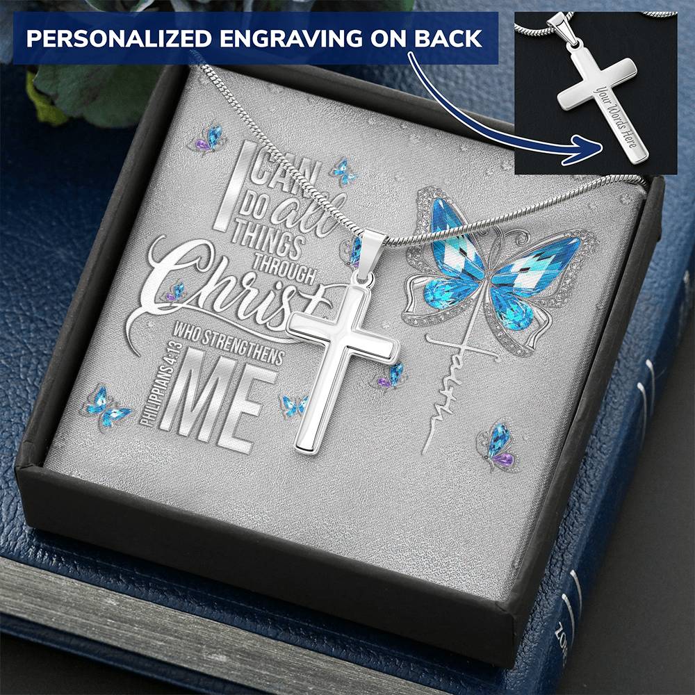 Butterfly Faith Customize Customize Engraved Cross Necklace