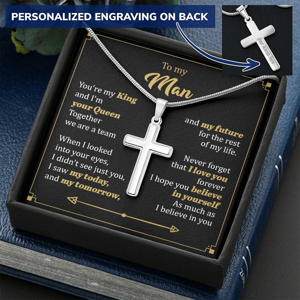 For Your Man - I'm Your Queen - Cross Customize Engraved Cross Necklace
