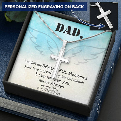 Dad - You Left Me Beautiful Memories - Necklace Customize Engraved Cross Necklace