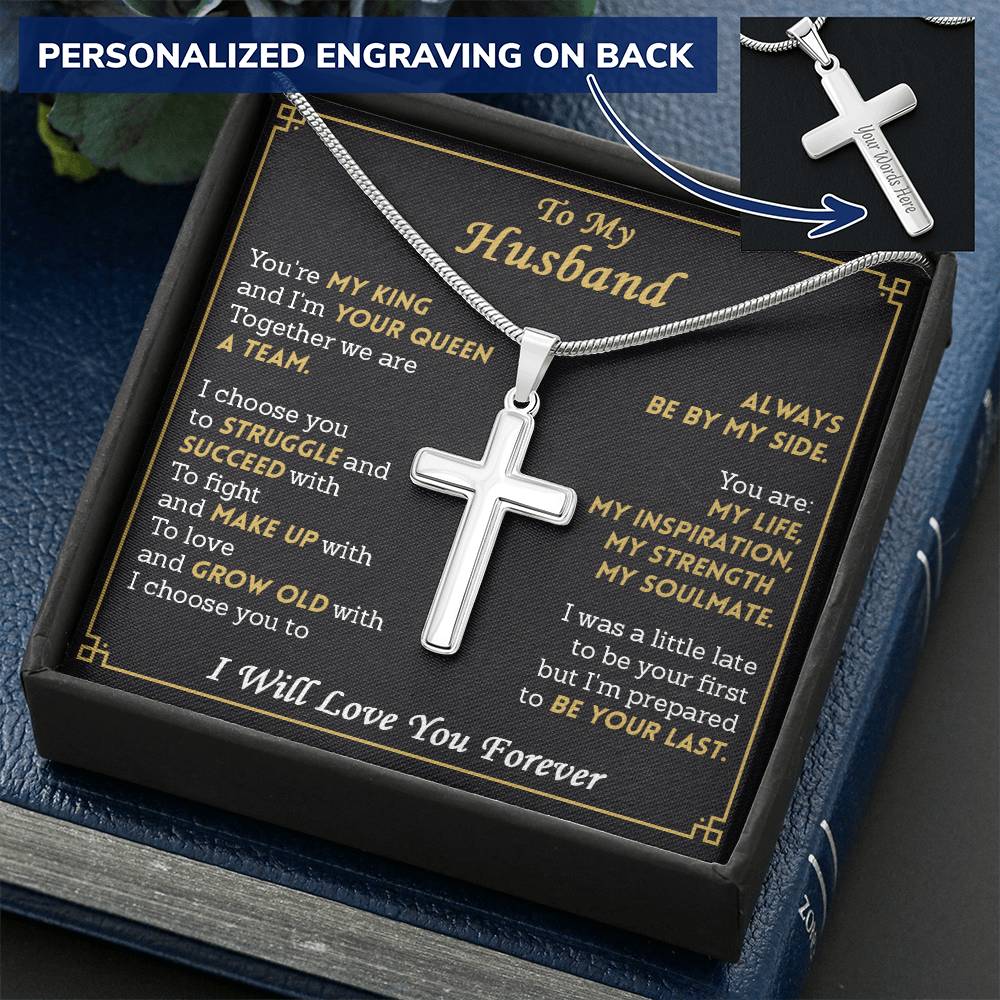For Husband - Your Last - Cross Customize Engraved Cross Necklace