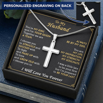 For Husband - Your Last - Cross Customize Engraved Cross Necklace