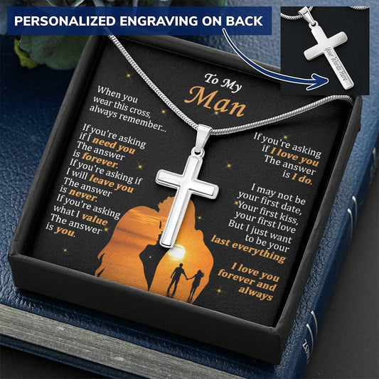 For Your Man - The Answer - Cross Customize Engraved Cross Necklace