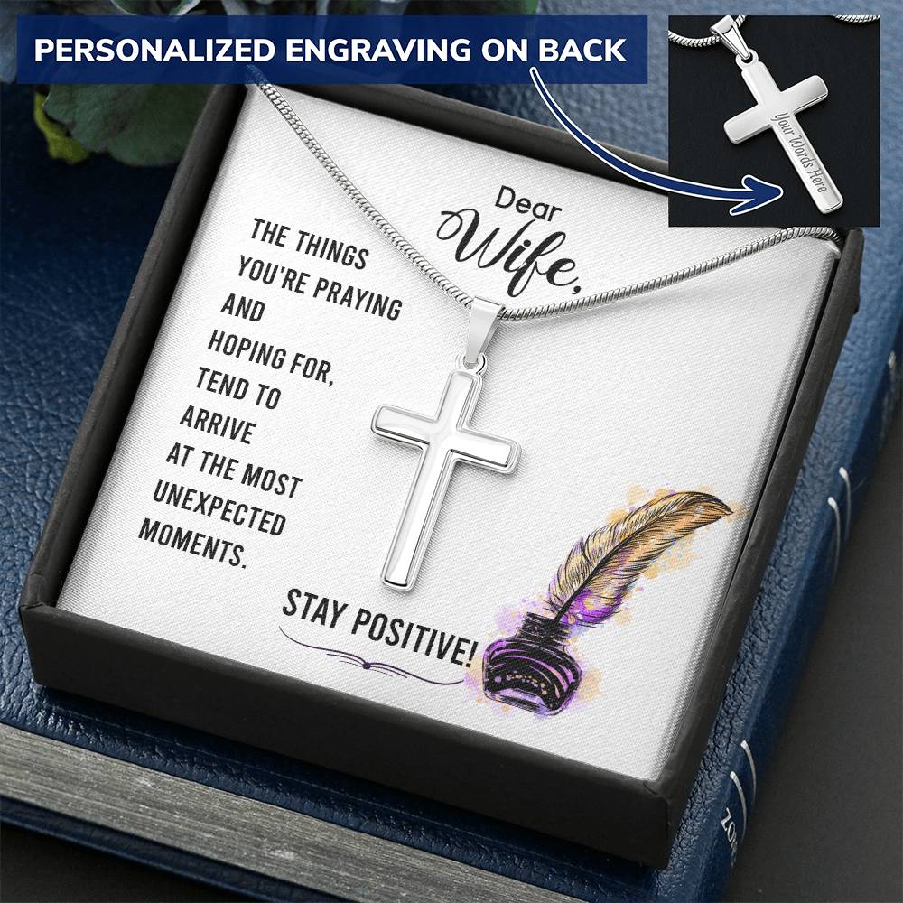 Dear Wife - The Things You're Praying And Hoping For - Customize Cross Necklace Customize Engraved Cross Necklace