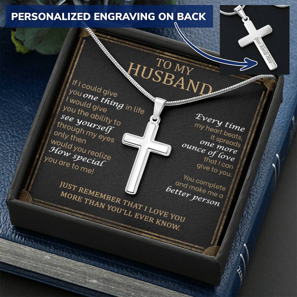 For Husband - You Make Me A Better Person - Cross Customize Engraved Cross Necklace
