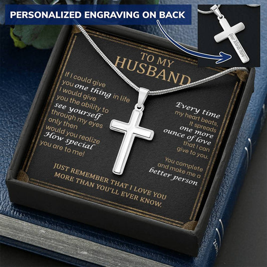 For Husband - You Make Me A Better Person - Cross Customize Engraved Cross Necklace