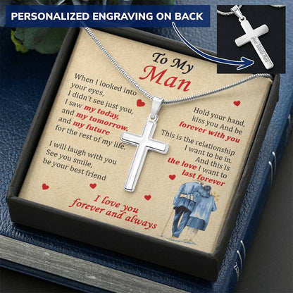 For Your Man - Be Forever With You - Cross Customize Engraved Cross Necklace