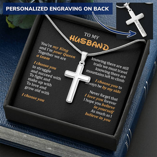 Gift For Husband - Cross Necklace For Men To My Husband From Wife Husband Birthday Gift Customize Engraved Cross Necklace