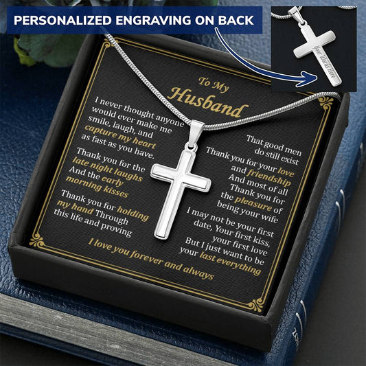For Husband - Late Night Laughs - Cross Customize Engraved Cross Necklace