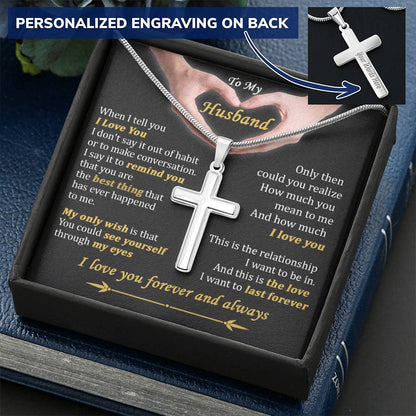 For Husband - Through My Eyes - Cross Customize Engraved Cross Necklace
