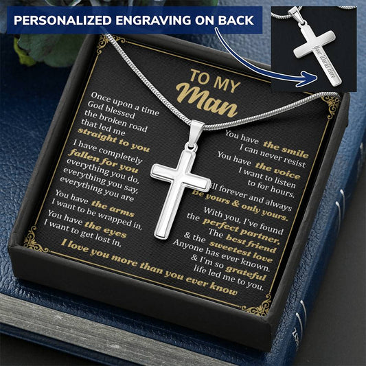 For Your Man - Lost In Your Eyes - Cross Customize Engraved Cross Necklace