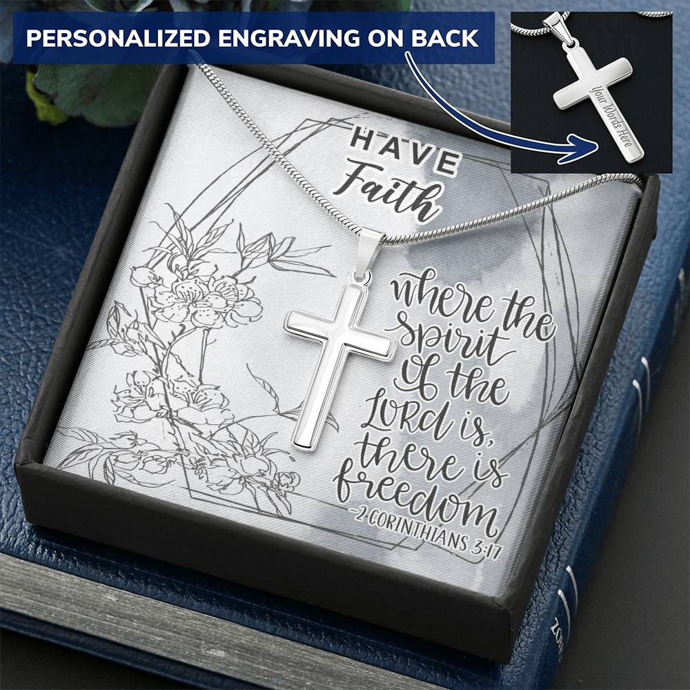 Dad To Son Gifts - Where The Spirit Of The Lord Is There Is Freedom Customize Engraved Cross Necklace