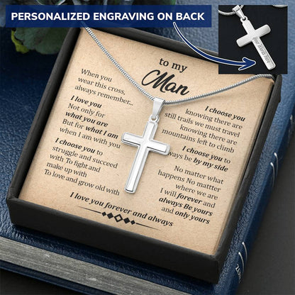For Your Man - When I Am With You - Cross Customize Engraved Cross Necklace