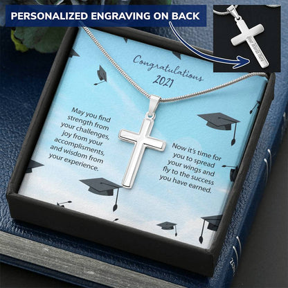Find Strength Graduation Necklace. Customize Engraved Cross Necklace