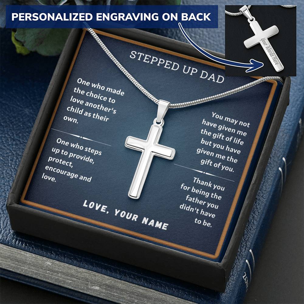 Bonus Dad Message 4 Customize Engraved Cross Necklace