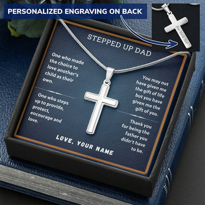 Bonus Dad Message 4 Customize Engraved Cross Necklace