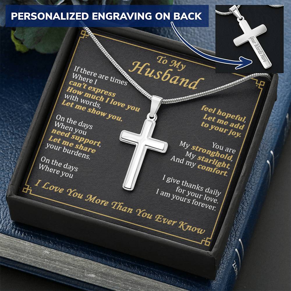 For Husband - My Stronghold - Cross Customize Engraved Cross Necklace