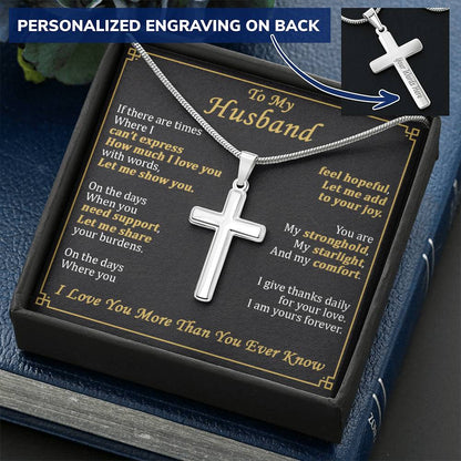 For Husband - My Stronghold - Cross Customize Engraved Cross Necklace