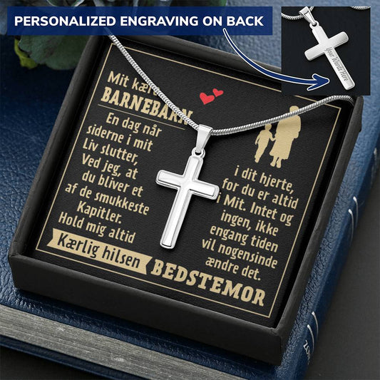 Gave Til Barnebarn - Korshalskæde 1 Customize Engraved Cross Necklace