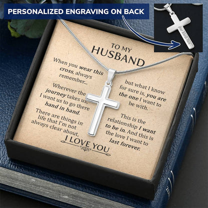 For Husband - When You Wear This Cross Always Remember Customize Engraved Cross Necklace