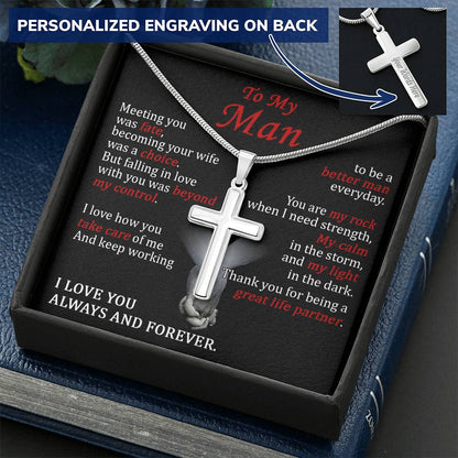 For Your Man - Take Care Of Me - Cross Customize Engraved Cross Necklace