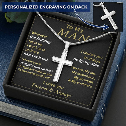 For Your Man - Love And Grow Old With - Cross Customize Engraved Cross Necklace