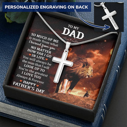 Gift For Dad  Happy Father's Day Customize Engraved Cross Necklace
