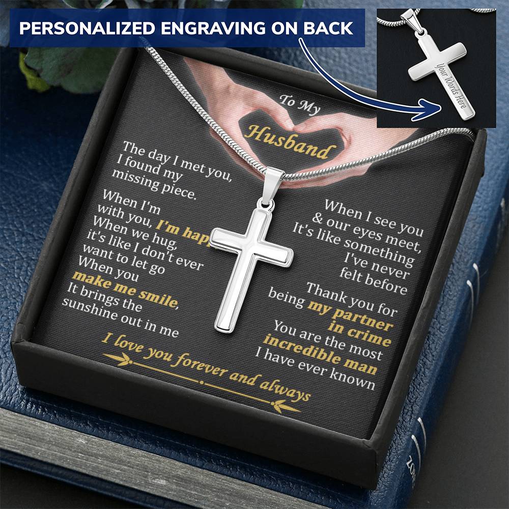 For Husband - When We Hug - Cross Customize Engraved Cross Necklace