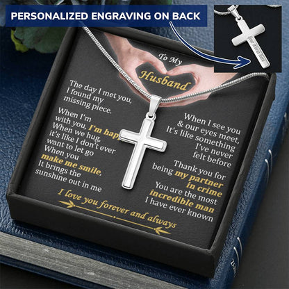 For Husband - When We Hug - Cross Customize Engraved Cross Necklace