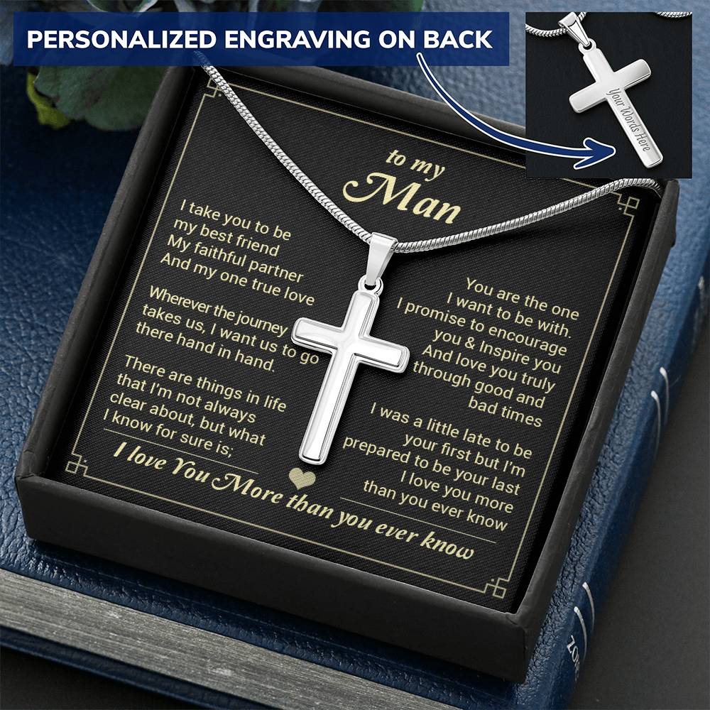 For Your Man - Faithful Partner - Cross Customize Engraved Cross Necklace
