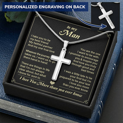 For Your Man - Faithful Partner - Cross Customize Engraved Cross Necklace