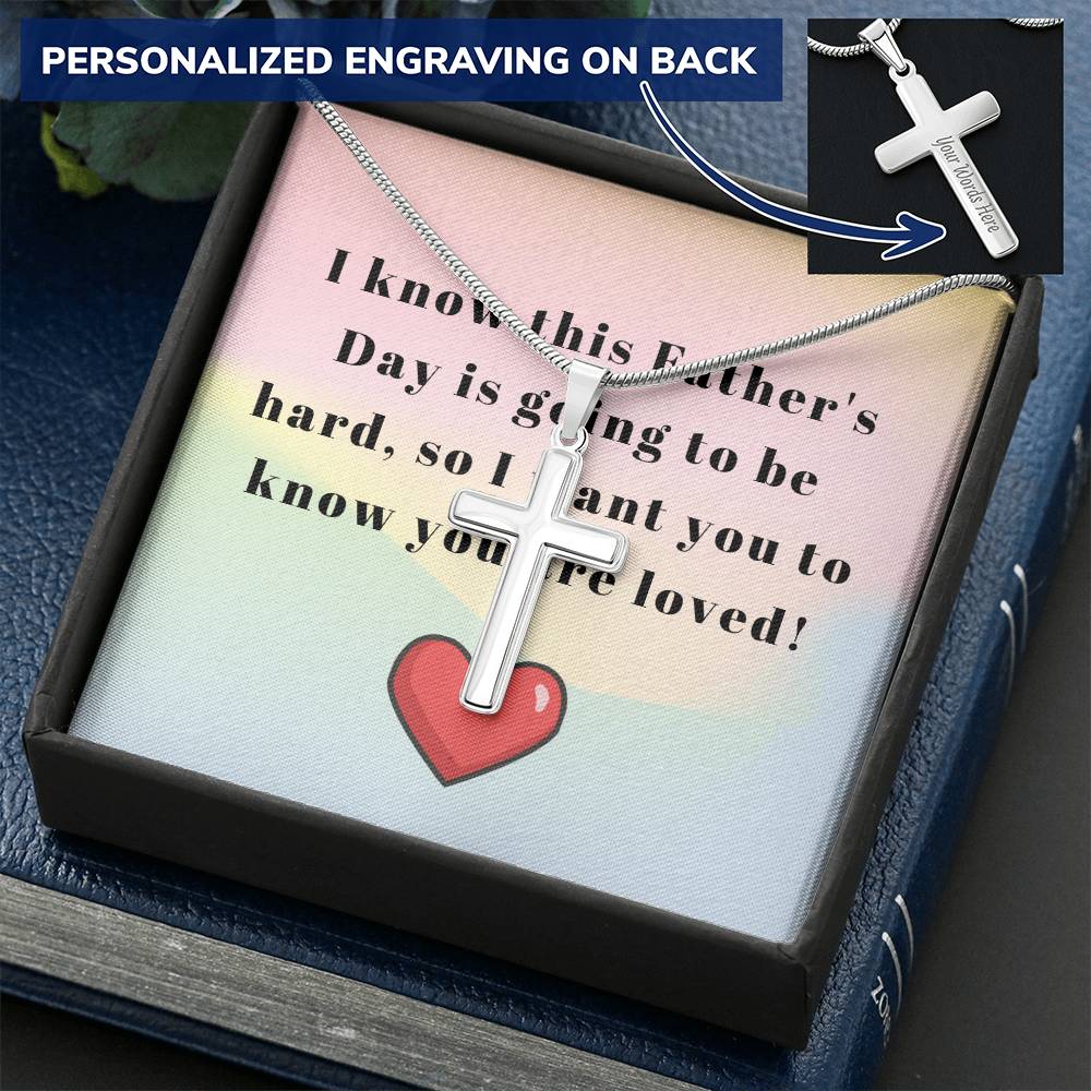 Engraving Cross Necklace For Friend Lost Father Customize Engraved Cross Necklace