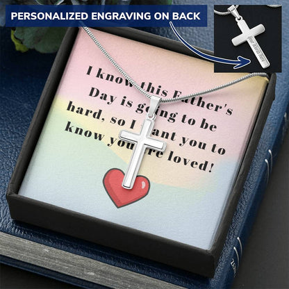 Engraving Cross Necklace For Friend Lost Father Customize Engraved Cross Necklace