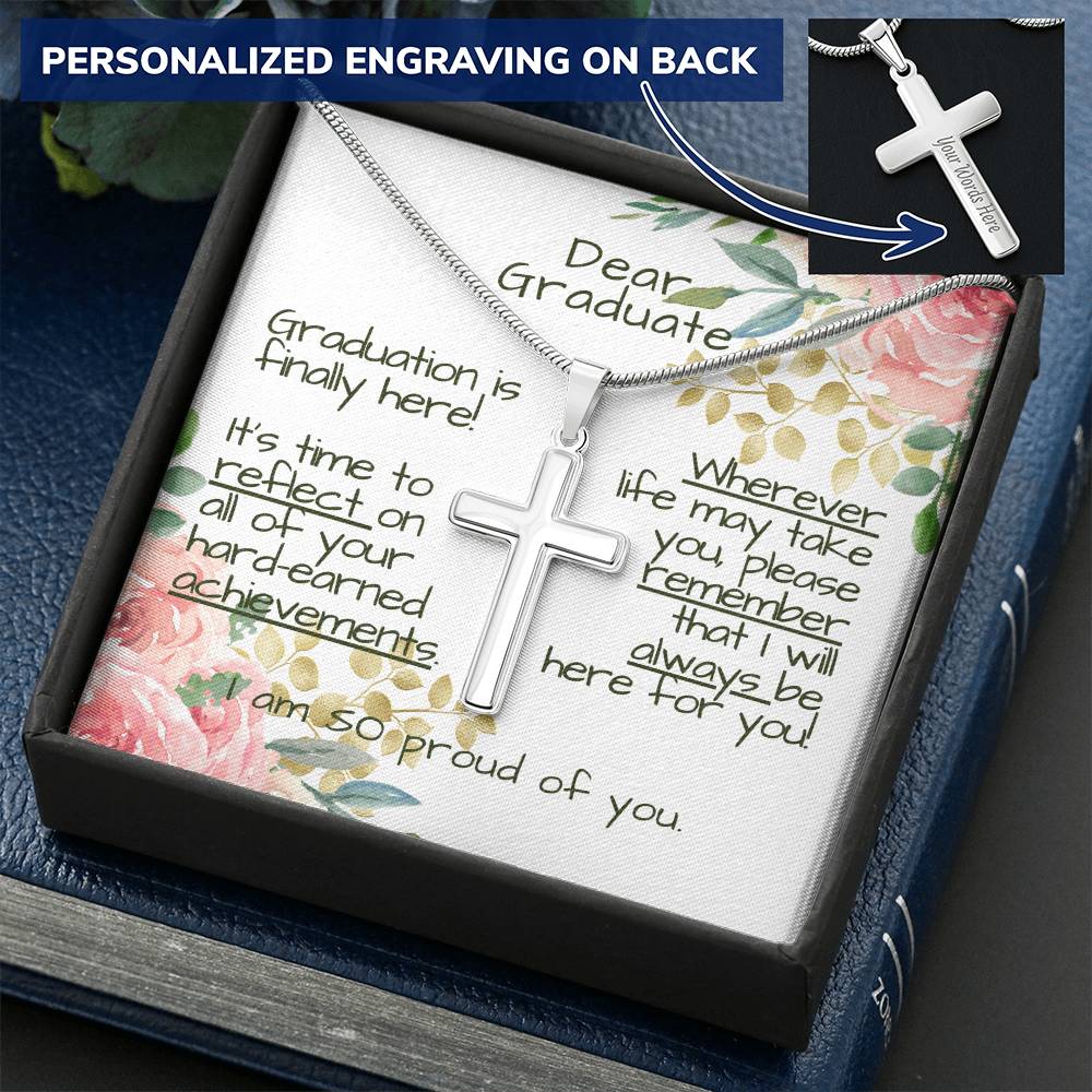 Dear Graduate Customize Engraved Cross Necklace