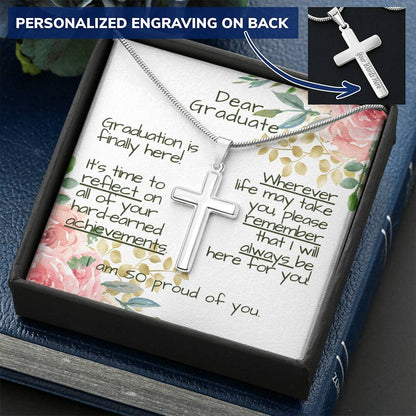Dear Graduate Customize Engraved Cross Necklace