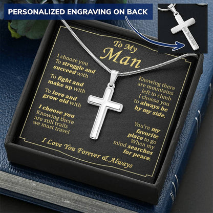 For Your Man - Favorite Place - Cross Customize Engraved Cross Necklace