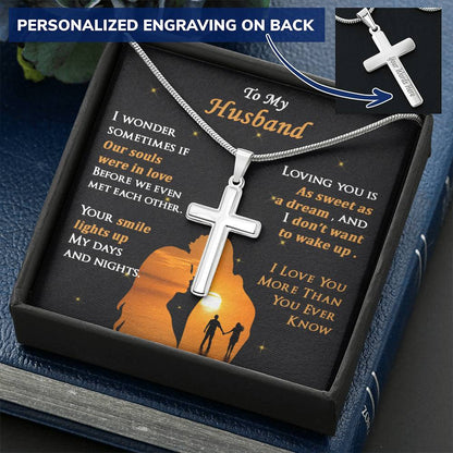 For Husband - Light Up My Day - Cross Customize Engraved Cross Necklace