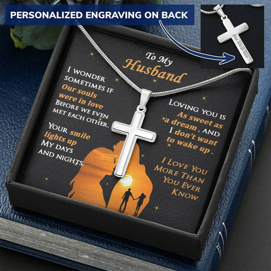 For Husband - Light Up My Day - Cross Customize Engraved Cross Necklace
