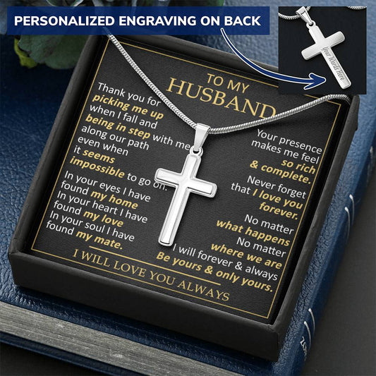 For Husband - Picking Me Up - Cross Customize Engraved Cross Necklace