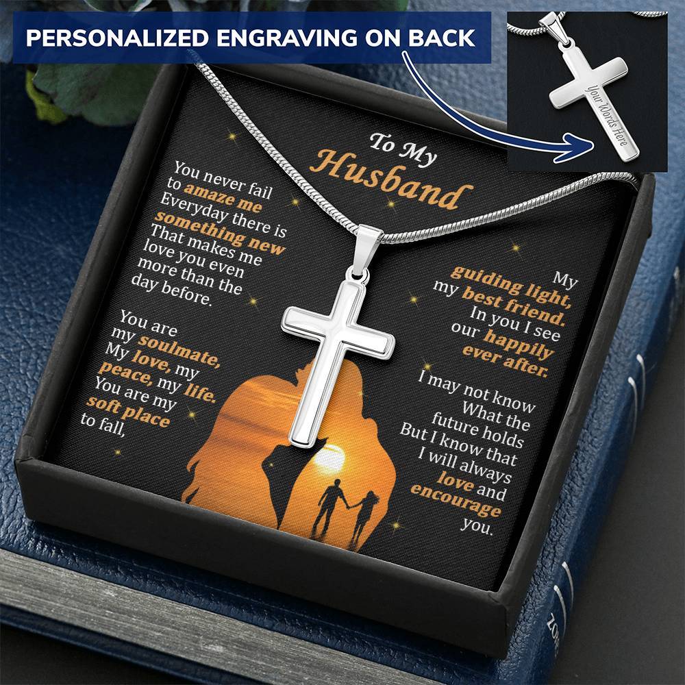 For Husband - Everyday - Cross 1 Customize Engraved Cross Necklace