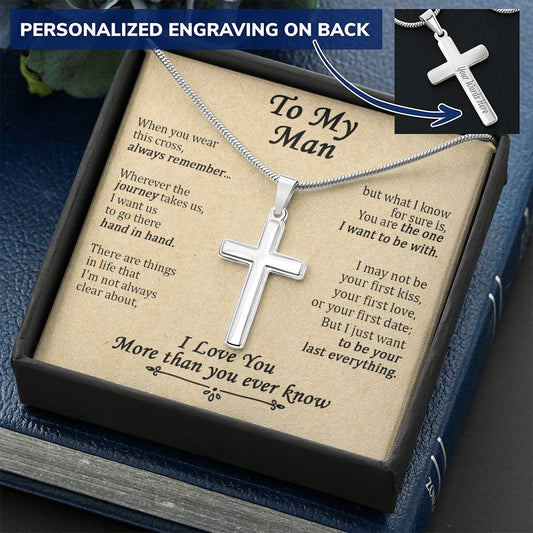 For Your Man - You Are The One 1 - Cross Customize Engraved Cross Necklace