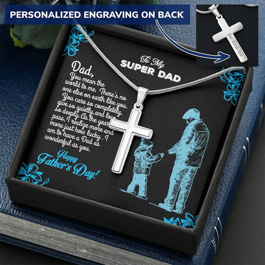 Father's Special Message  Box For Dad Customize Engraved Cross Necklace