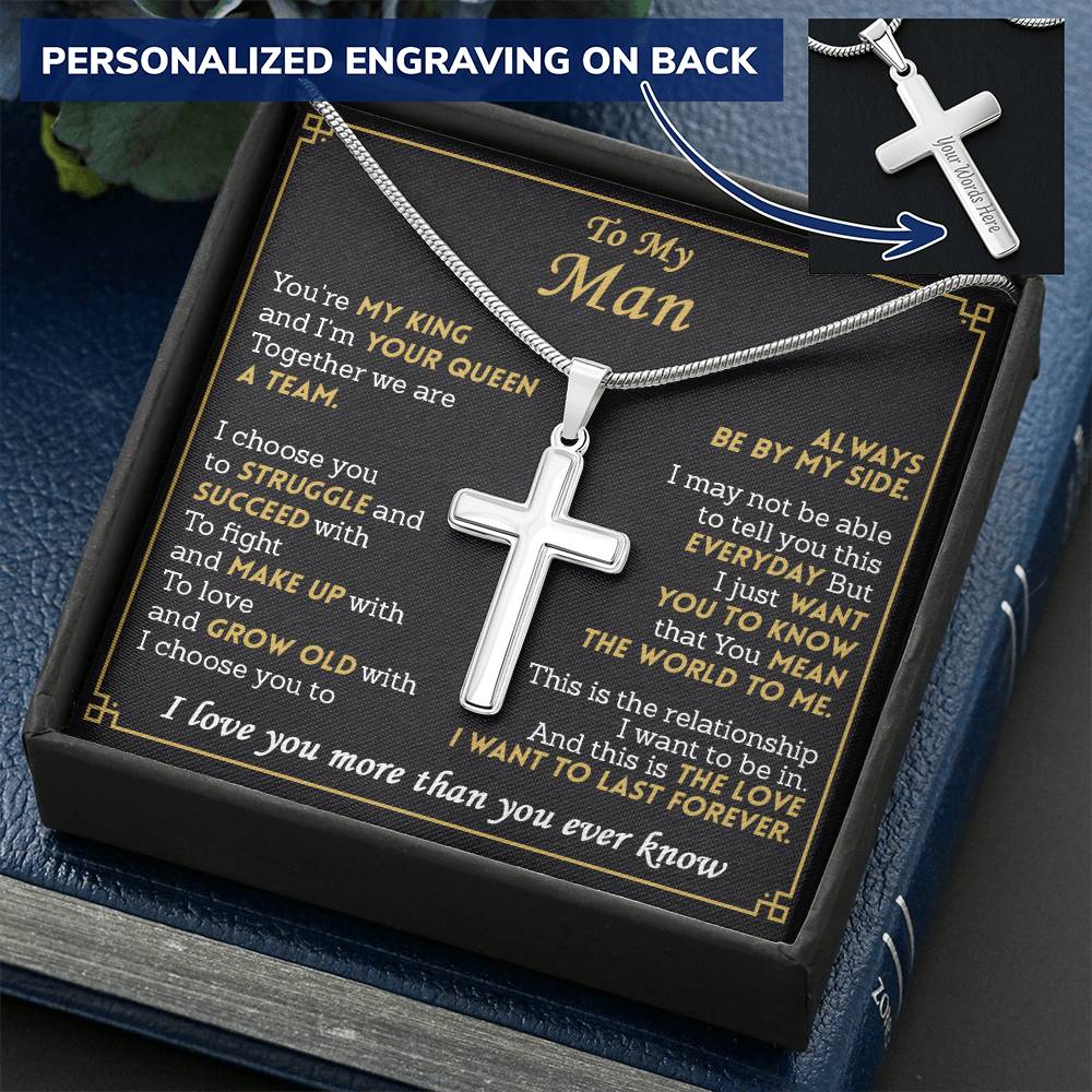 For Your Man - A Team - Cross Customize Engraved Cross Necklace